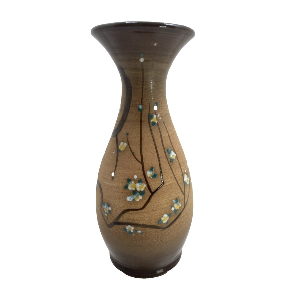 Vintage Hand-painted Flower Buds Pottery Vase Japan 7 inch